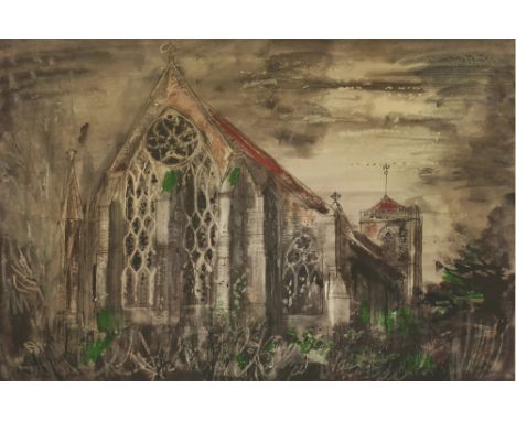 *John Piper (British, 1903-1992) DORCHESTER ABBEY Offset lithograph printed in colours, published to raise funds for Dorchest