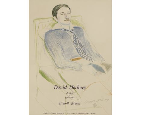 *After David Hockney (British, b.1937) DESSINS ET GRAVURES EXHIBITION POSTER Offset lithograph printed in colours, 1975, sign