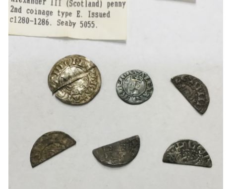 Collection of Six Scottish Hammered Silver Coins of Penny, round Halfpenny and cut Halfpenny of William the Lion, Alexander I