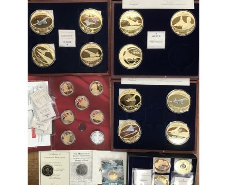 Collection of Modern Gold Plated Medallic Coins, including 11 large Concorde Commemorative, 6 Crown sized &lsquo;Life of Eliz