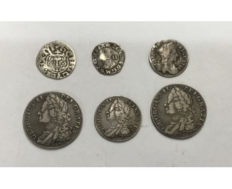 Mixed lot of Hammered &amp; Milled Silver British Coins including Henry III Long Cross Penny, Charles I Twopence mm Crown 163