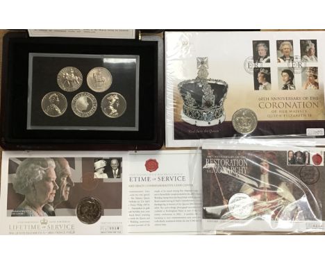 Collection of Royal Mint &pound;5 Coins in First day Covers and Queen Elizabeth II Commemorative Crown &amp; &pound;5 Coin se