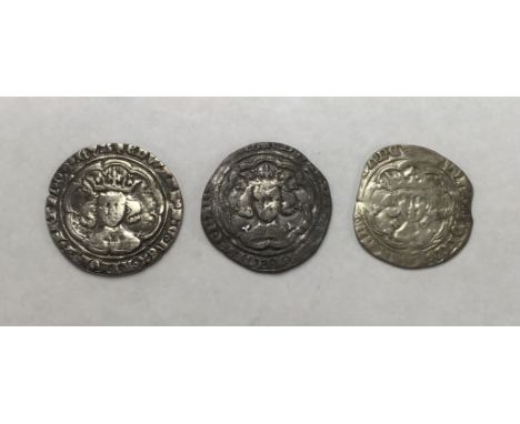 Three Silver Groats, two Edward III pre-treaty period, London Mint and one Edward IV first reign light coinage, Quatrefoil by
