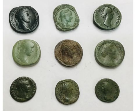 Collection of Roman Bronze/Copper Sestertius &amp; Dupondius of 2 x Marcus Aurelius, Gordian III, 2 x Faustina Senior, Hadria