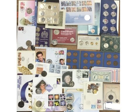 Large Collection of Commemorative Coins, Sets and Coin First Day Cover Sets, includes Silver Plated Concorde Solomon Islands 