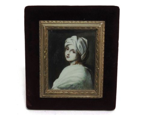 CONTINENTAL SCHOOL (19TH CENTURY)  Portrait of a youth,  oil, unsigned, 11cm x 8.5cm, in a claret velvet easel-back frame.