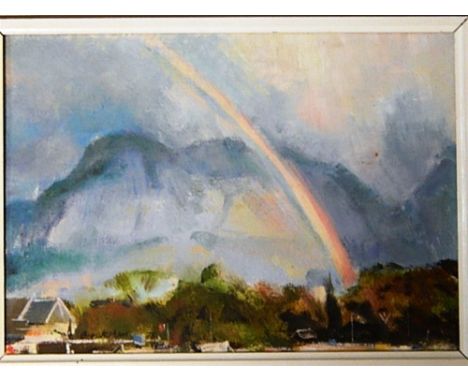 PERCY DRAKE BROOKSHAW (BRITISH, 1907-1993)  'Table Mountain at the End of the Rainbow, Claremont',  oil on board, signed and 