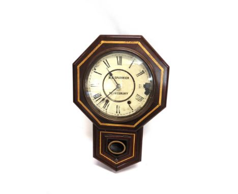 A DROP DIAL WALL CLOCK  the 10' enamel dial with Roman numerals inscribed 'W H SPURRIER TEWKESBURY', 37cm wide 54cm high over