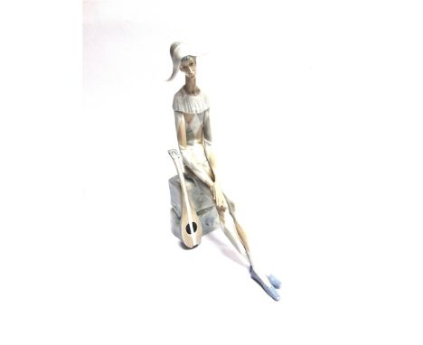 A LARGE LLADRO FIGURE OF A SEATED MANDOLIN PLAYER  37cm high