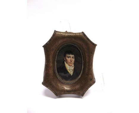 BRITISH SCHOOL (19TH CENTURY)  Gentleman in a Collar and Coat, a portrait miniature,  watercolour, unsigned, 7cm x 5.5cm (ova