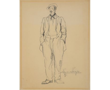 EDWARD BRIAN SEAGO, R.B.A., A.R.W.S., R.W.S. (BRITISH, 1910-1974)  Portrait of a Gypsy, standing full-length,  pencil, signed