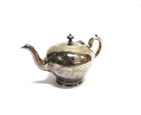 A WILLIAM IV SILVER TEAPOT  by Messrs Barnard, London 1836, of tappering round form, engraved decoration, insulated handle, 2