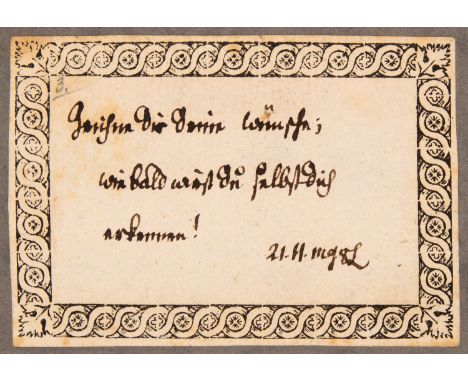 Lavater, Johann Caspar (Zürich 1741 - 1801)6 eigh. Sinnspruchkärtchen jeweils m. Monogramm; zusammen auf Trägerkarton montier