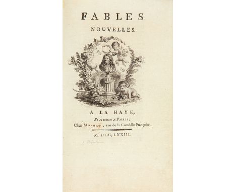 Dorat, Claude Joseph: Fables nouvelles. 2 Bde. (4 Tle.) in 1 Bd. Den Haag und Paris: Delalain 1773. 21,6 x 13,7 cm. Mit 1 ges