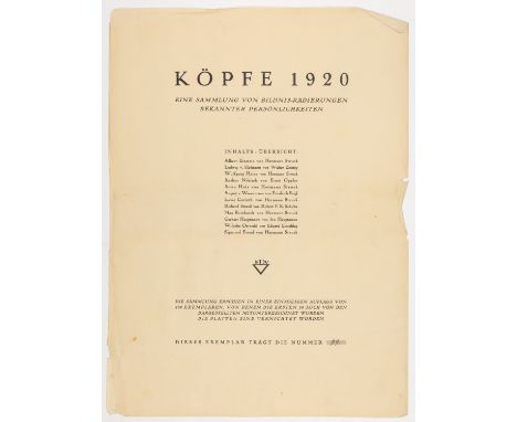 HERMANN STRUCK, E. OPPLER u. a. KÖPFE 1920. Eine Sammlung von Bildnisradierungen bekannter Persönlichkeiten. Leipzig: Friedri