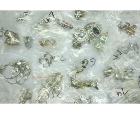 Twenty five pairs of costume jewellery earrings. P&amp;P Group 1 (£14+VAT for the first lot and £1+VAT for subsequent lots) 