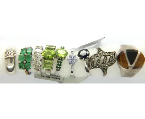 Nine mainly stone set silver rings, mixed sizes. P&amp;P Group 1 (£14+VAT for the first lot and £1+VAT for subsequent lots) 