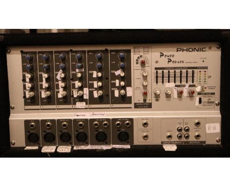 Power amplifier Phonic POD 620, six channel modern 200 watt mixer amp with digital effects and multiple outputs. All electric