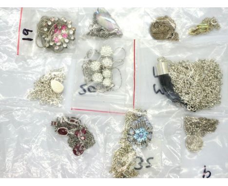 Ten silver pendant neck chains, combined 92g. P&amp;P Group 1 (£14+VAT for the first lot and £1+VAT for subsequent lots) 