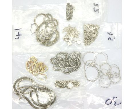Ten silver neck chains, combined 51g. P&amp;P Group 1 (£14+VAT for the first lot and £1+VAT for subsequent lots) 