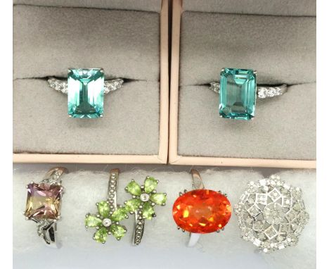 Six 925 silver stone set rings, mixed sizes. P&amp;P Group 1 (£14+VAT for the first lot and £1+VAT for subsequent lots) 