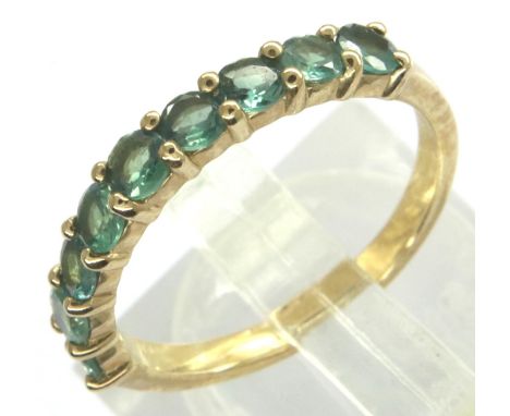 9ct gold alexandrite half eternity ring, size N/O, 2.0g. P&amp;P Group 1 (£14+VAT for the first lot and £1+VAT for subsequent