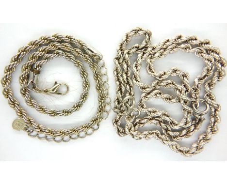 Two silver rope necklaces, longest L: 52 cm, combined 45g. P&amp;P Group 1 (£14+VAT for the first lot and £1+VAT for subseque