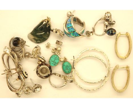 Mixed silver earrings, mostly stone set. P&amp;P Group 1 (£14+VAT for the first lot and £1+VAT for subsequent lots) 