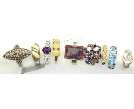 Nine mainly stone set silver rings, mixed sizes. P&amp;P Group 1 (£14+VAT for the first lot and £1+VAT for subsequent lots) 