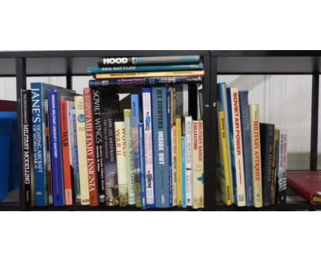 Shelf of mainly military books. Not available for in-house P&amp;P, contact Paul O'Hea at Mailboxes on 01925 659133 