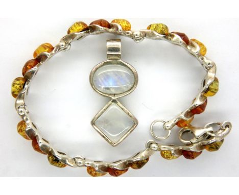 Sterling silver stone set bracelet and a pendant. P&amp;P Group 1 (£14+VAT for the first lot and £1+VAT for subsequent lots) 