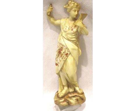 Continental ceramic Greek goddess Athena figurine with crossed swords to base, H: 12 cm. P&amp;P Group 1 (£14+VAT for the fir