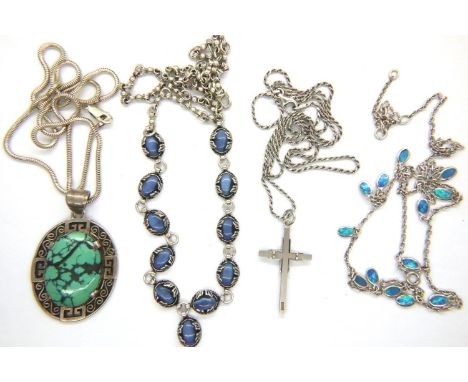 Four 925 silver necklaces, mostly stone set. P&amp;P Group 1 (£14+VAT for the first lot and £1+VAT for subsequent lots) 