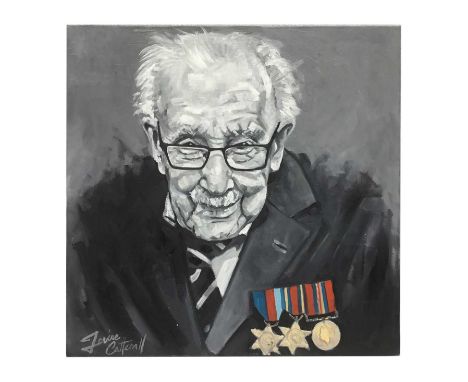 Louise Catterall&nbsp;Portrait of Captain Tom Moore signed, oil on canvas 50 x 50cm This lot is not sold with copyright.