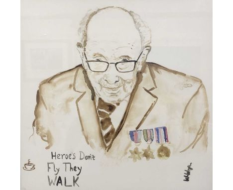Wayne Wright Portrait of Captain Tom coffee on paper 29.5 x 29.5cm This lot is not sold with copyright.