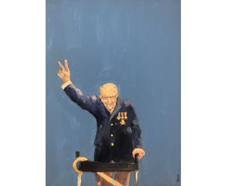 Richard Gower Portrait with 'V' Victory sign, oil on canvas 78 x 58cm This lot is not sold with copyright.