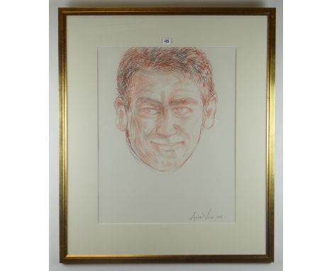 ANDREW VICARI mixed media with pencil - head portrait of Sir Kenneth Branagh, entitled verso on label with artist's Monaco ad