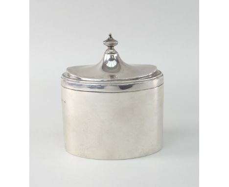 GEORGE VI SILVER OVAL TEA CADDY, Birmingham 1968, 3.9ozs. 9cms high, 10cms wideThe height is 10cm’sThe width is 8.5cm’sThe de