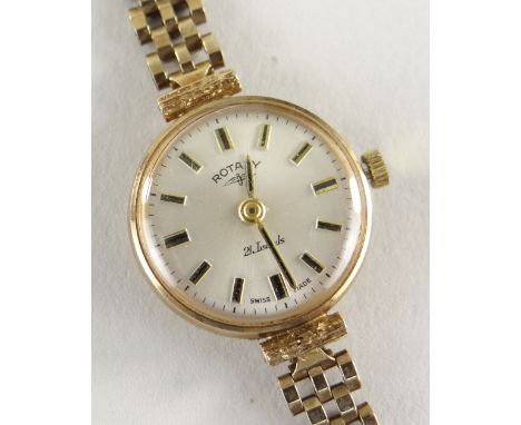 9CT GOLD LADIES ROTARY WRISTWATCH having 9ct gold brick design bracelet, 16.6gms.