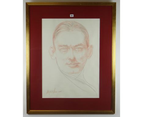 ANDREW VICARI mixed media with pencil - head and shoulders portrait of a young T S Eliot, entitled verso on label with artist