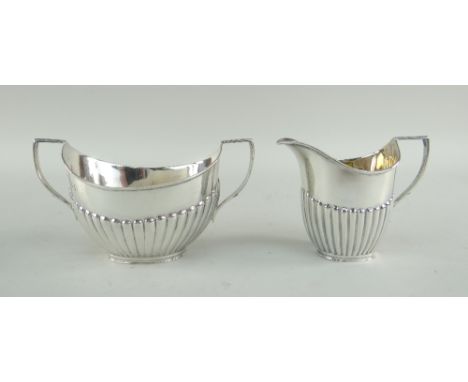 MATCHING VICTORIAN SILVER HALF-FLUTED SUCRIER &amp; CREAM JUG, London 1884, by William Hutton &amp; Sons, 4.2ozs