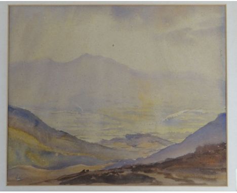 ATTRIBUTED TO SIR KYFFIN WILLIAMS RA watercolour - landscape, believed Snowdonia and with pencil drawing verso of a figure in