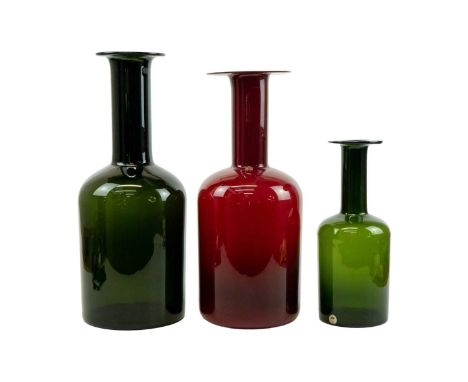 A Holmegaard Gul vase by Otto Brauer. In red height 42cm together with two other Gul vases.