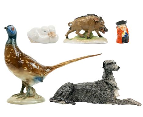 A Royal Dux porcelain model of a pheasant. Height 23cm, together with a Royal Copenhagen porcelain group of ducklings, Dresde