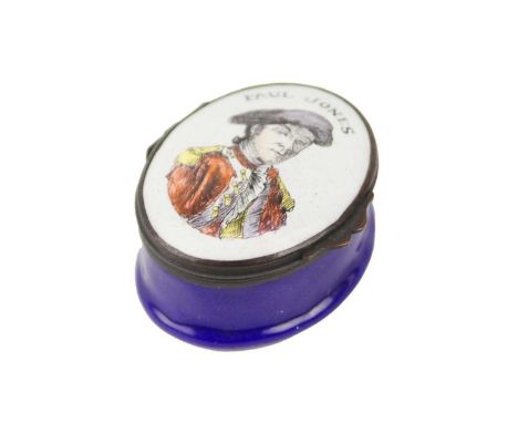 An enamel patch box probably Samson, late 19th century of American interest. Painted with a portrait of the American Naval Ca