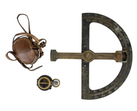 An early 20th century lacquered brass marching compass. Stamped Barker's Patent Pat No: 29677 1910 and a broad arrow mark in 