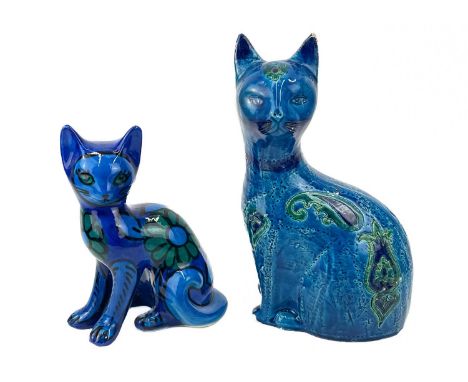 A 1960s Aldo Londi (1911-2003) for Bitossi 'Rimini blue' ceramic sculpture of a cat. With incised decoration, painted mark, h