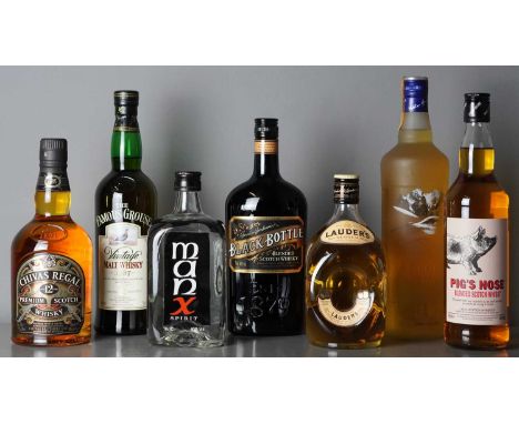 The Famous Grouse 1987 aged 12 years. 70cl Together with The Snow Grouse 1lt, Chivas Regal aged 12 years 70cl with box, Laude