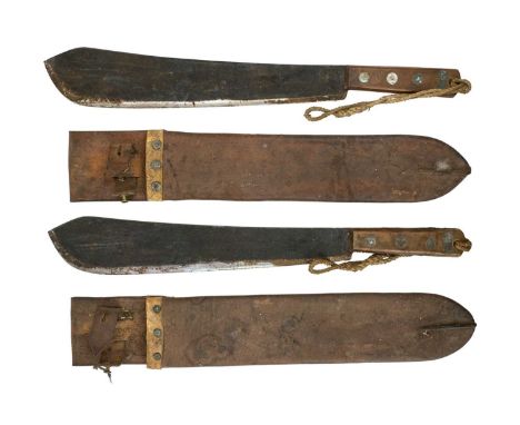Two British Army issued WWI machetes by Samuel Kitchin, Sheffield. Each with composite grips, the blades stamped and dated 19