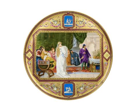 A large and impressive 'Vienna' porcelain cabaret tray. Late 19th century, stamped Haas &amp; Czjzek, painted with a Shakespe
